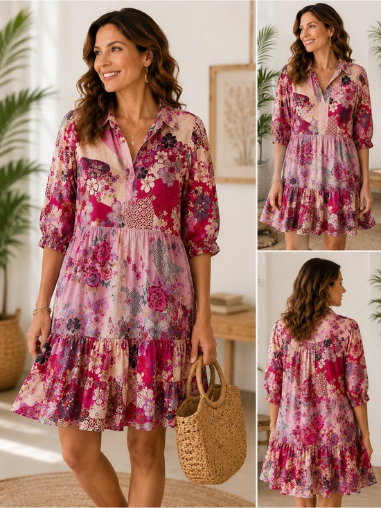Johnny Was Dresses & Skirts - Johnny Was Silk Patchwork Floral Yama Jasmine Tiered Dress Women Large MSRP $248